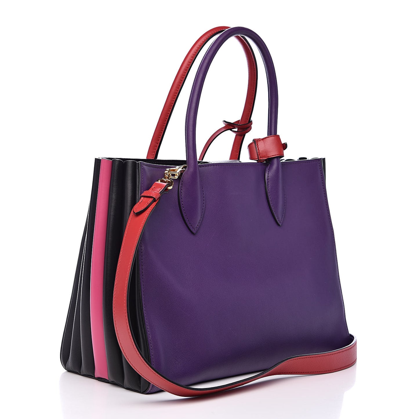 City Calfskin Medium Colorblock Bibliothèque Tote Fuoco Viola Black