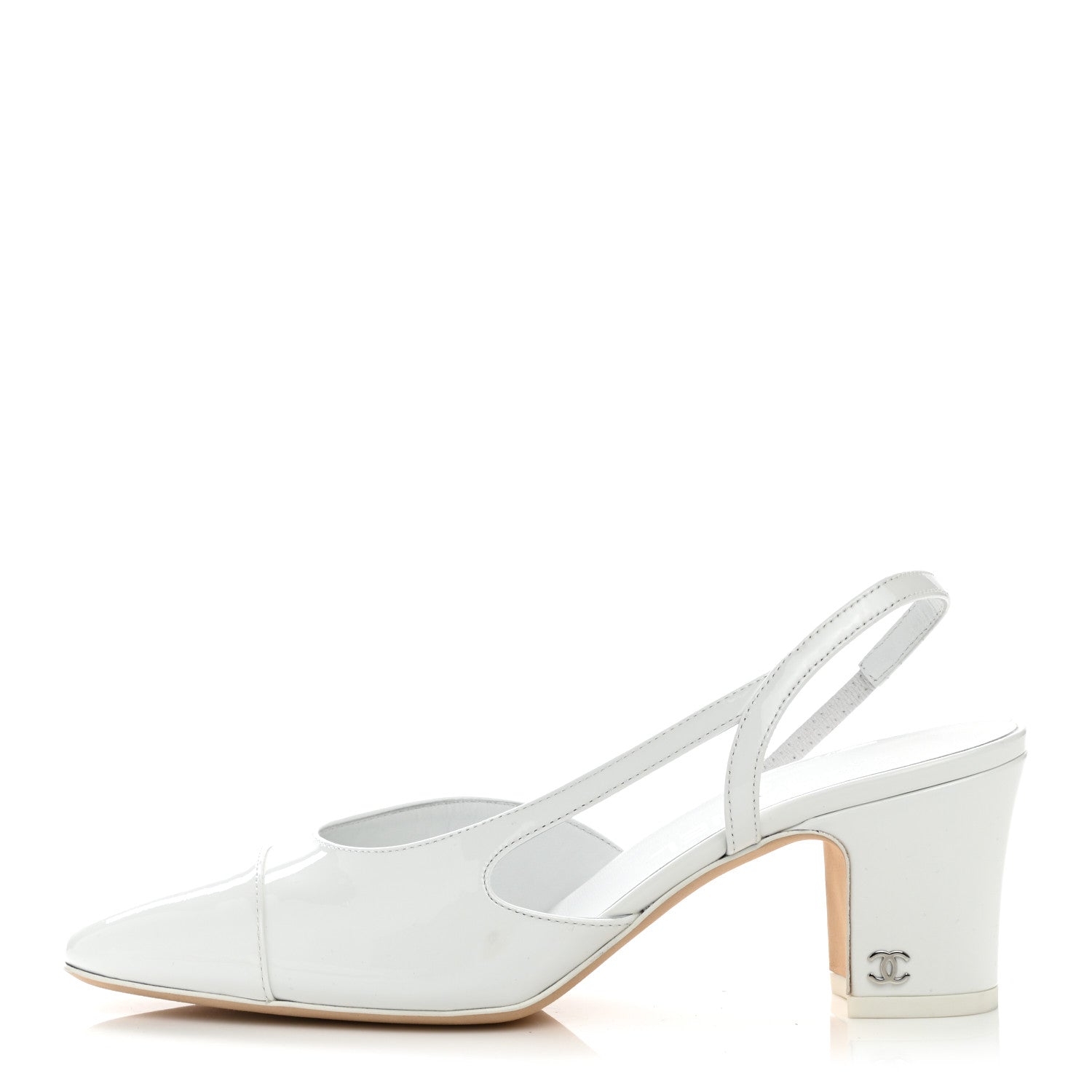 Chanel Patent Calfskin Cap Toe CC Slingback Pumps 37 White 1 of 8