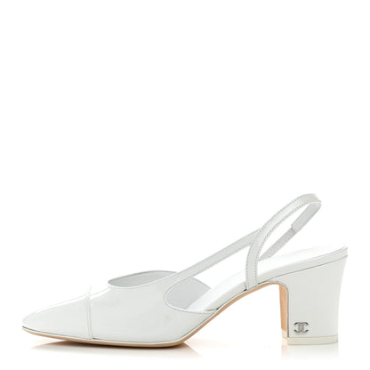 Chanel Patent Calfskin Cap Toe CC Slingback Pumps 37 White 1 of 8