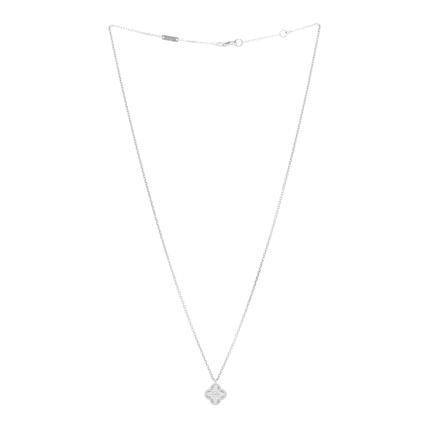 18K White Gold Diamond Sweet Alhambra Pendant Necklace
