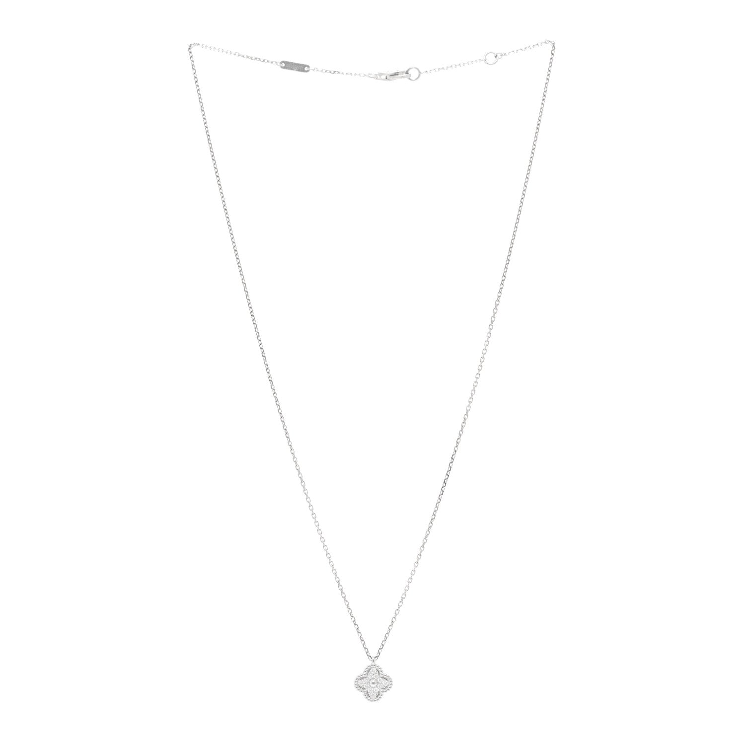 Van Cleef & Arpels 18K White Gold Diamond Sweet Alhambra Pendant Necklace 3 of 5