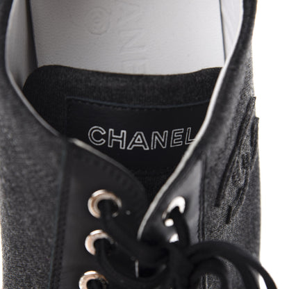 Chanel Calfskin Fabric Quilted CC Sneakers 39 Grey White 8 of 10