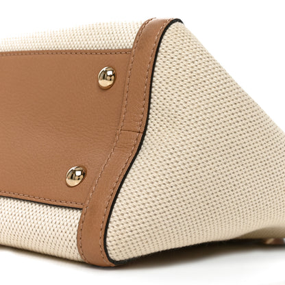 Gucci Linen Canvas Pebbled Calfskin Small Soho Top Handle Bag White Camelia 10 of 10