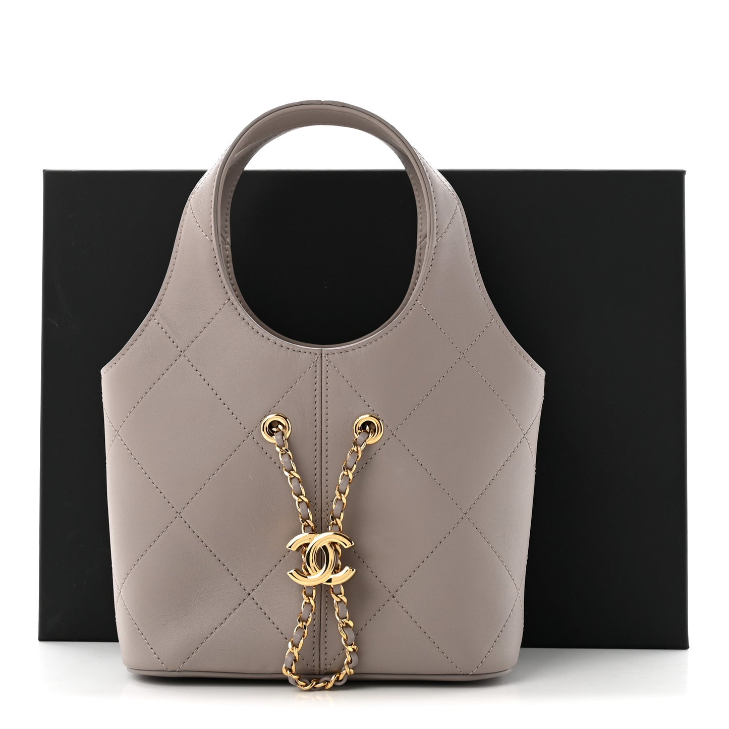 Calfskin Quilted Small Shopping Bag Grey