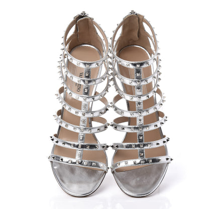Valentino Garavani Metallic Nappa Lovestud Caged 90mm Sandals 37.5 Silver 5 of 10
