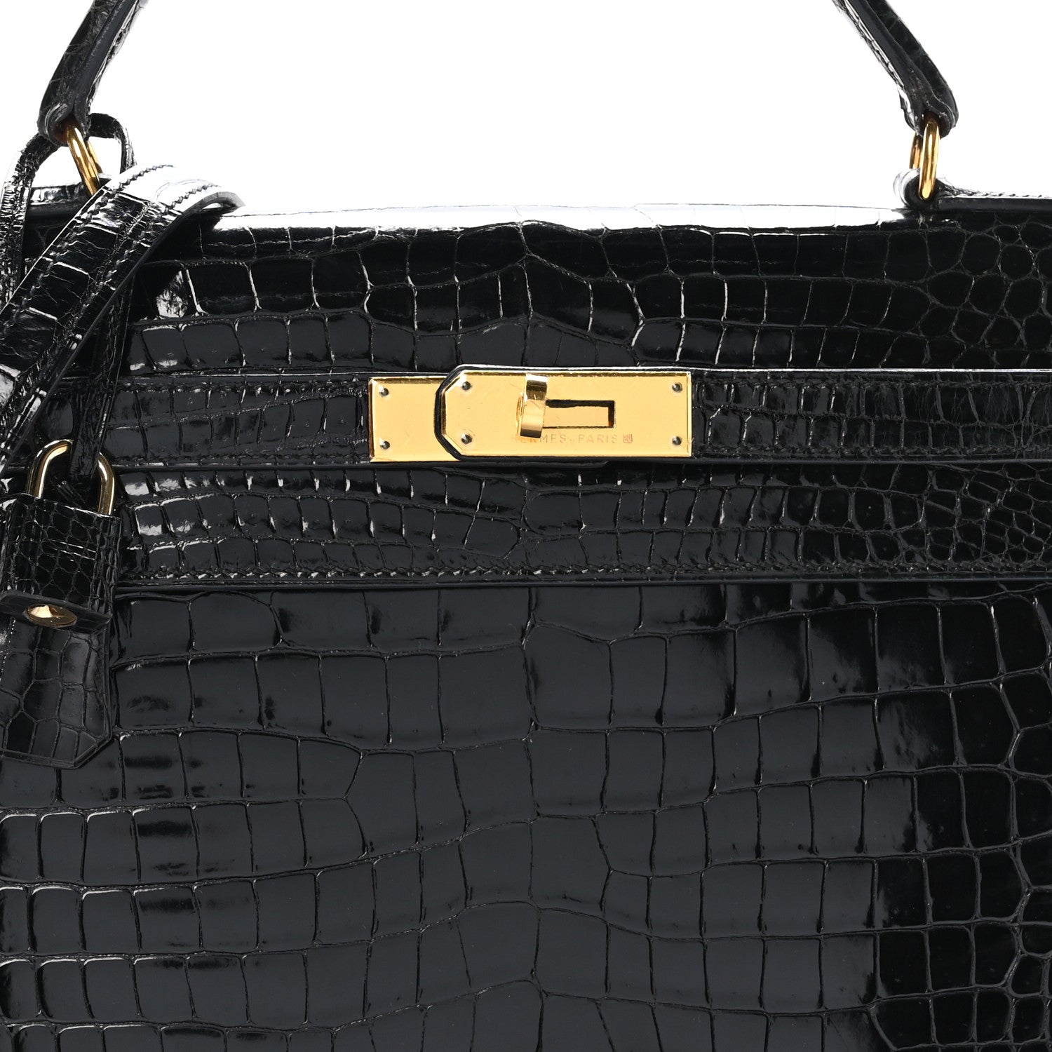 Hermes Shiny Porosus Crocodile Kelly Sellier 32 Black 8 of 10