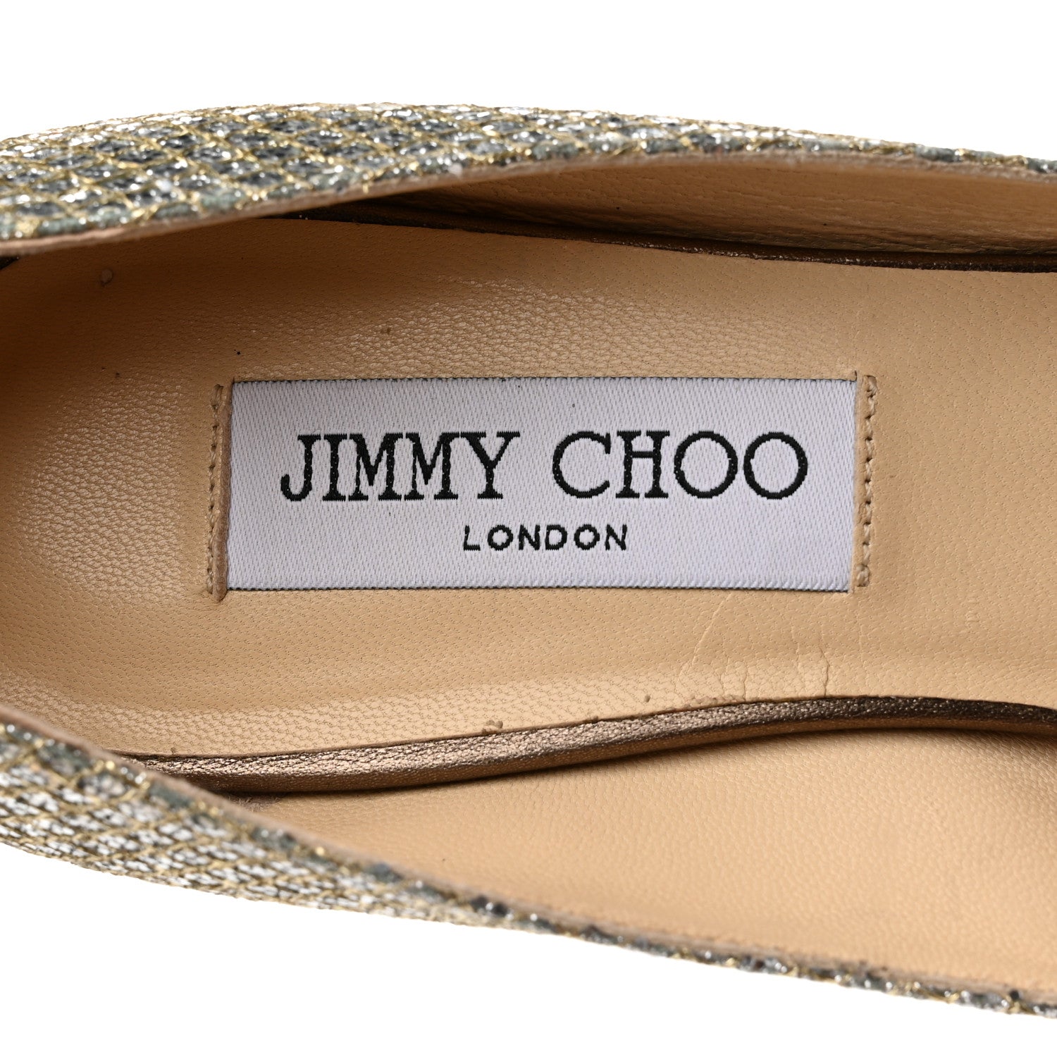 Jimmy Choo Glitter Fabric Evelyn Peep Toe 65 Pumps 37.5 Champagne 7 of 8