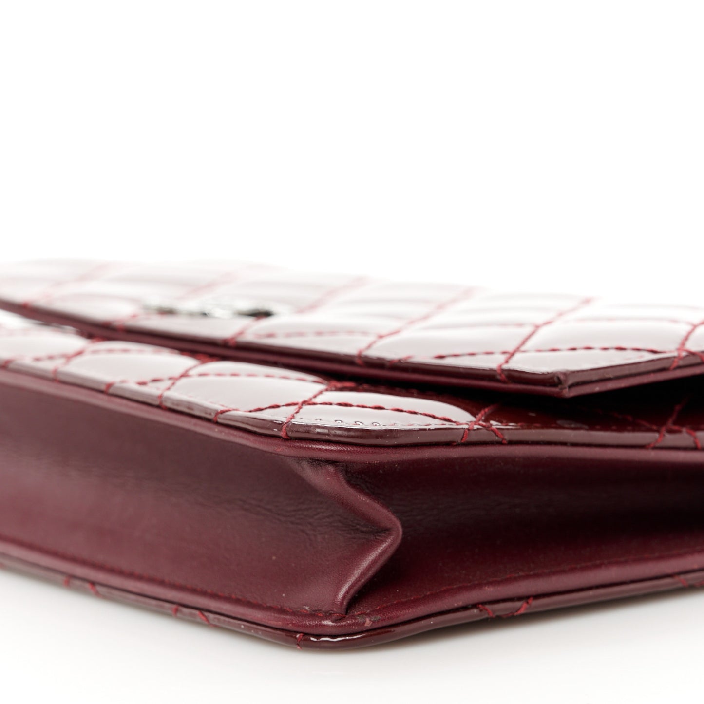 Patent Quilted Brilliant Wallet On Chain WOC Dark Burgundy