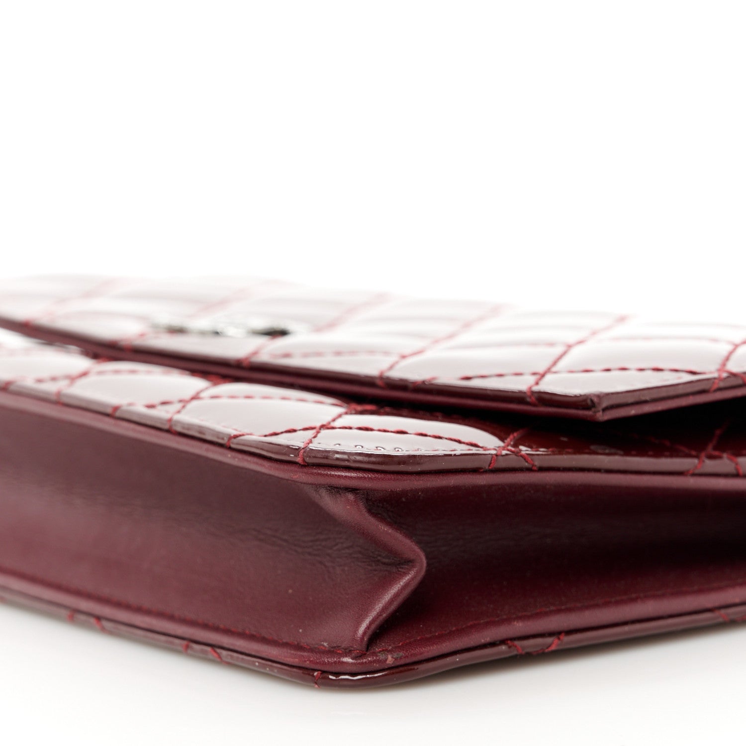 Chanel Patent Quilted Brilliant Wallet On Chain WOC Dark Burgundy 11 of 11