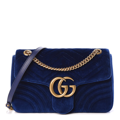 Gucci Velvet Matelasse Medium GG Marmont Shoulder Bag Cobalt Blue 1 of 10
