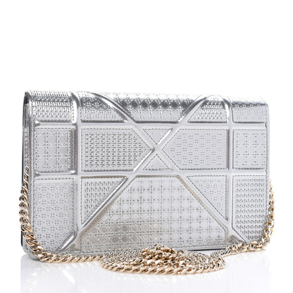 Christian Dior Metallic Patent Micro-Cannage Diorama Wallet on Chain Pouch Silver 3 of 9