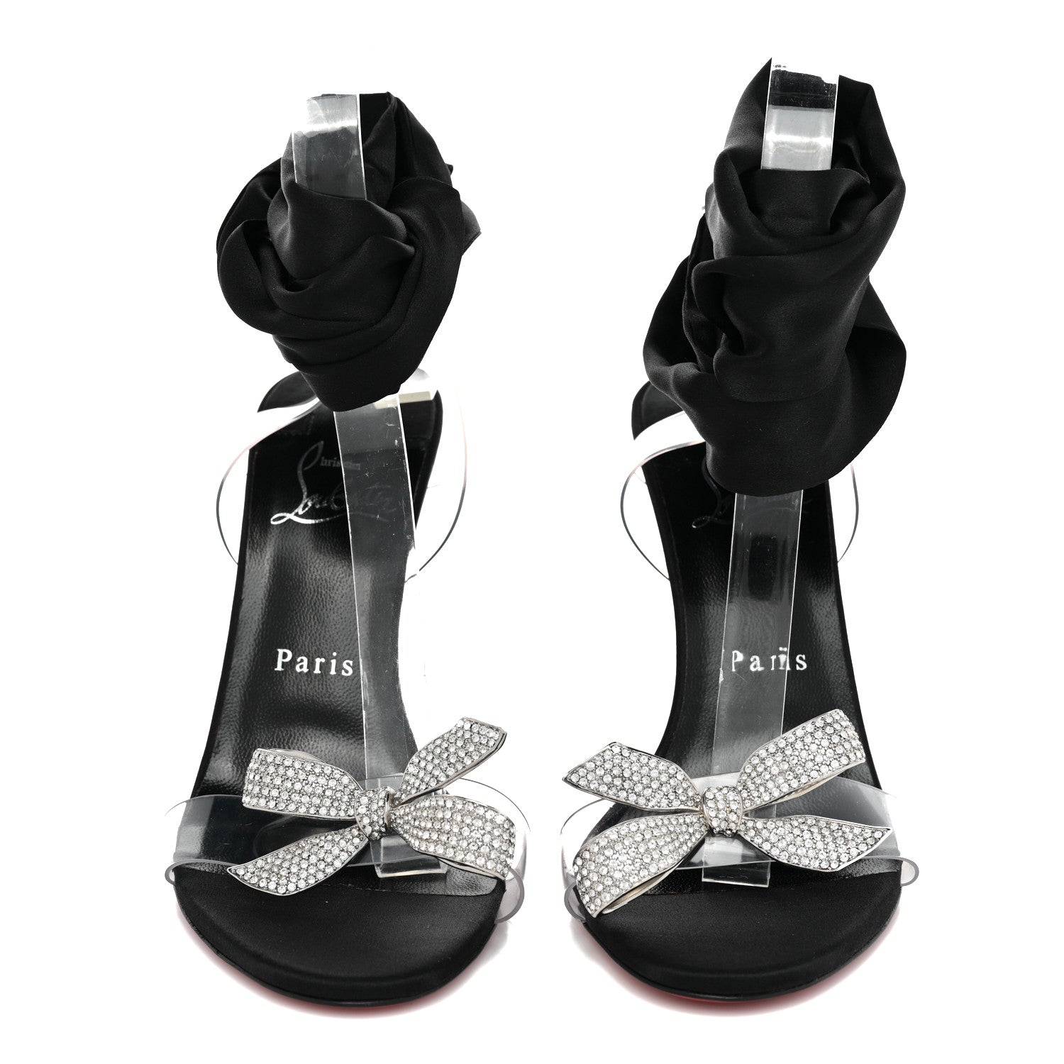 Christian Louboutin Satin Crystal PVC Astrinodo 100 Sandals 37 Black 2 of 10