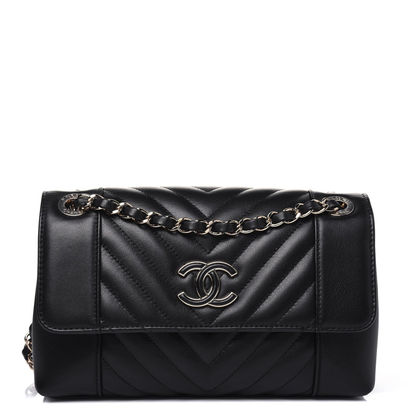 Calfskin Quilted Small Daily Chevron Flap Black