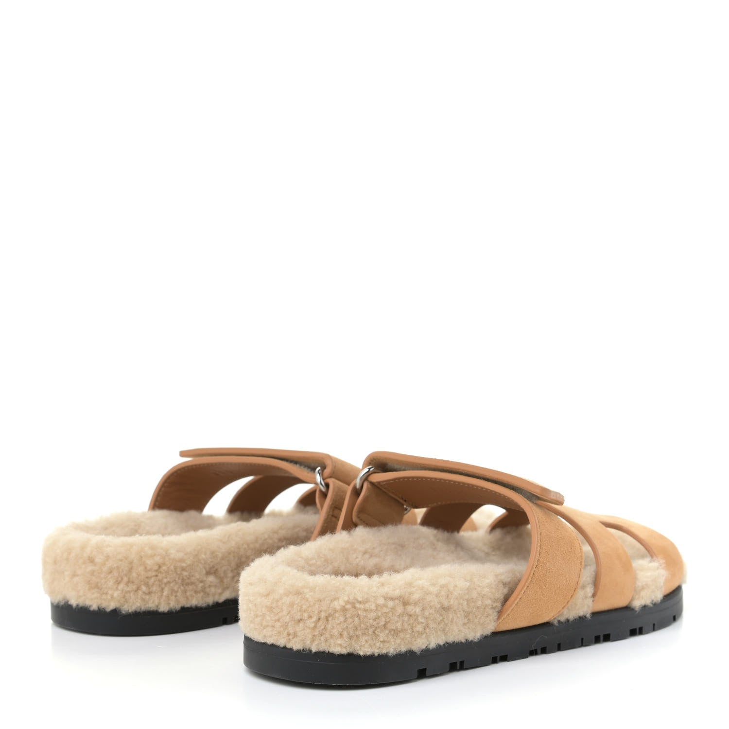 Hermes Suede Goatskin Woolskin Womens Chypre Sandals 35 Golden Beige 3 of 6