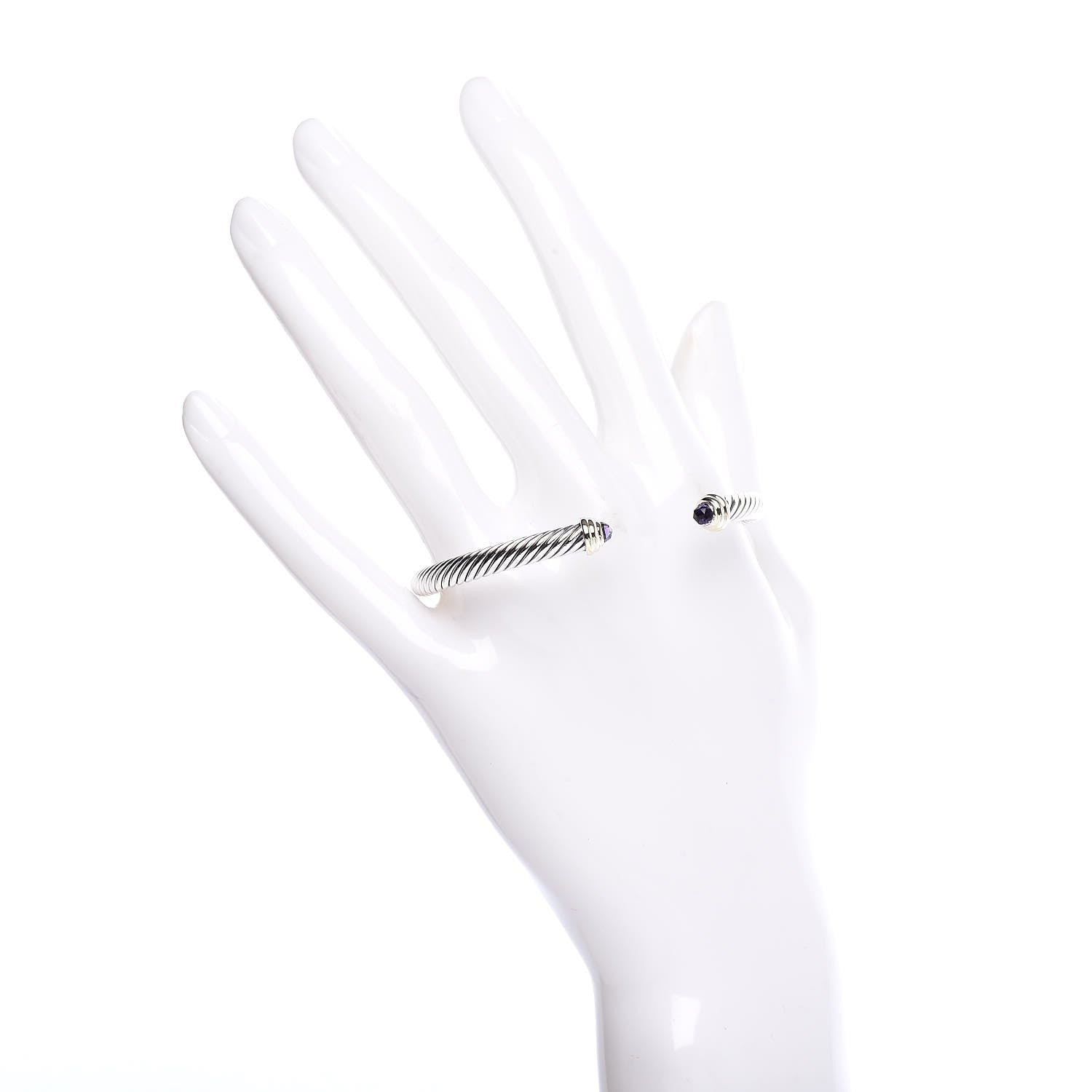 David Yurman Sterling Silver 14K Yellow Gold Amethyst 5mm Cable Classics Petite Color Bracelet 2 of 4