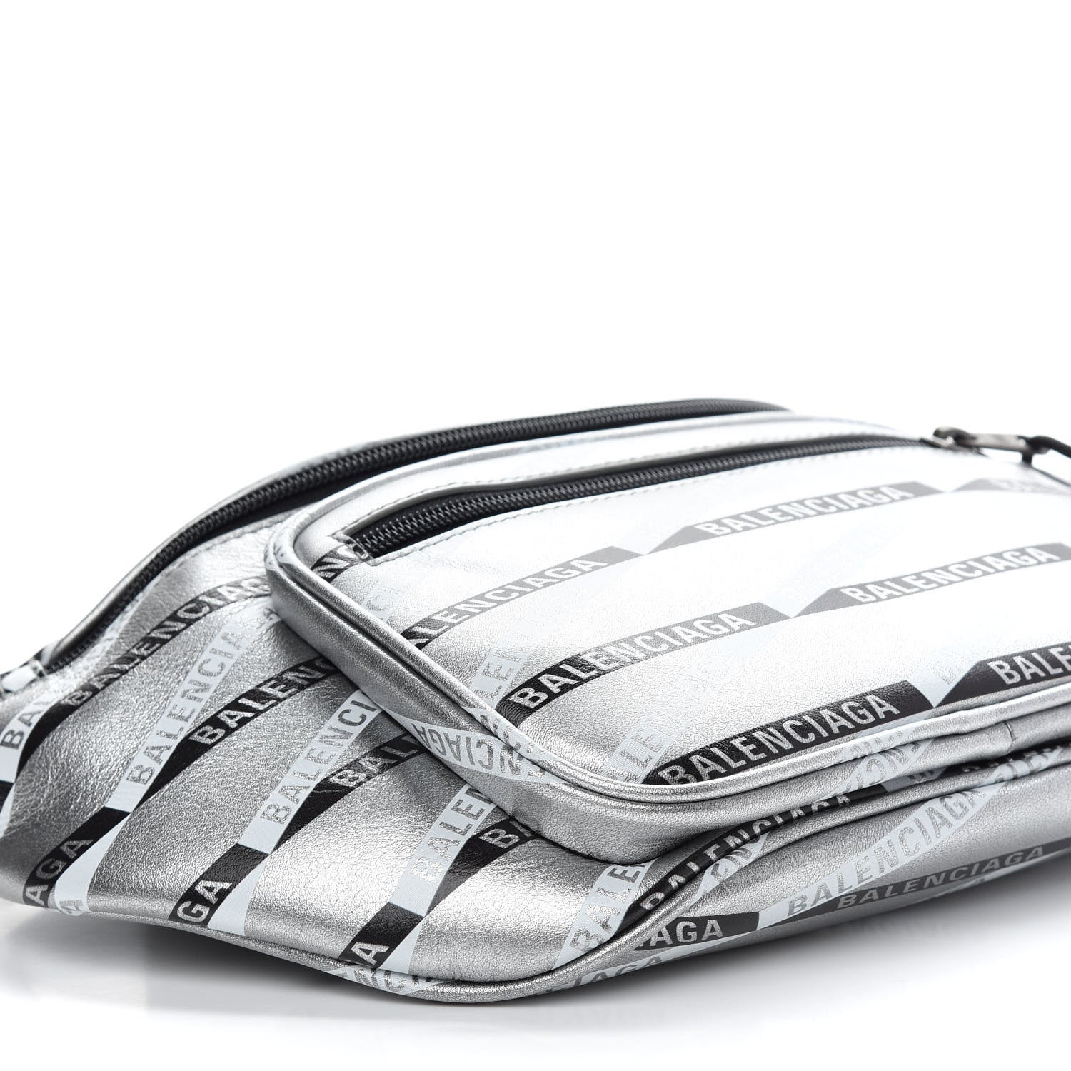 Balenciaga Metallic Calfskin Losange Monogram Explorer Belt Bag Silver Black White 8 of 9