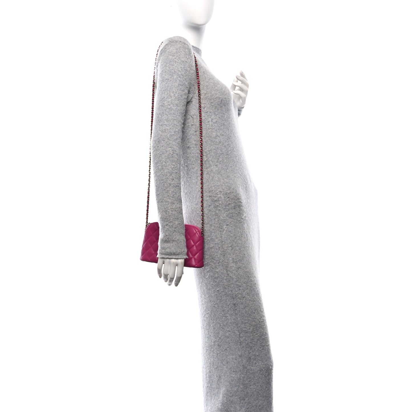 Caviar Quilted Classic Clutch With Chain Fuchsia