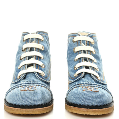 Chanel Denim Lace Up Boots 36.5 Light Blue 2 of 9
