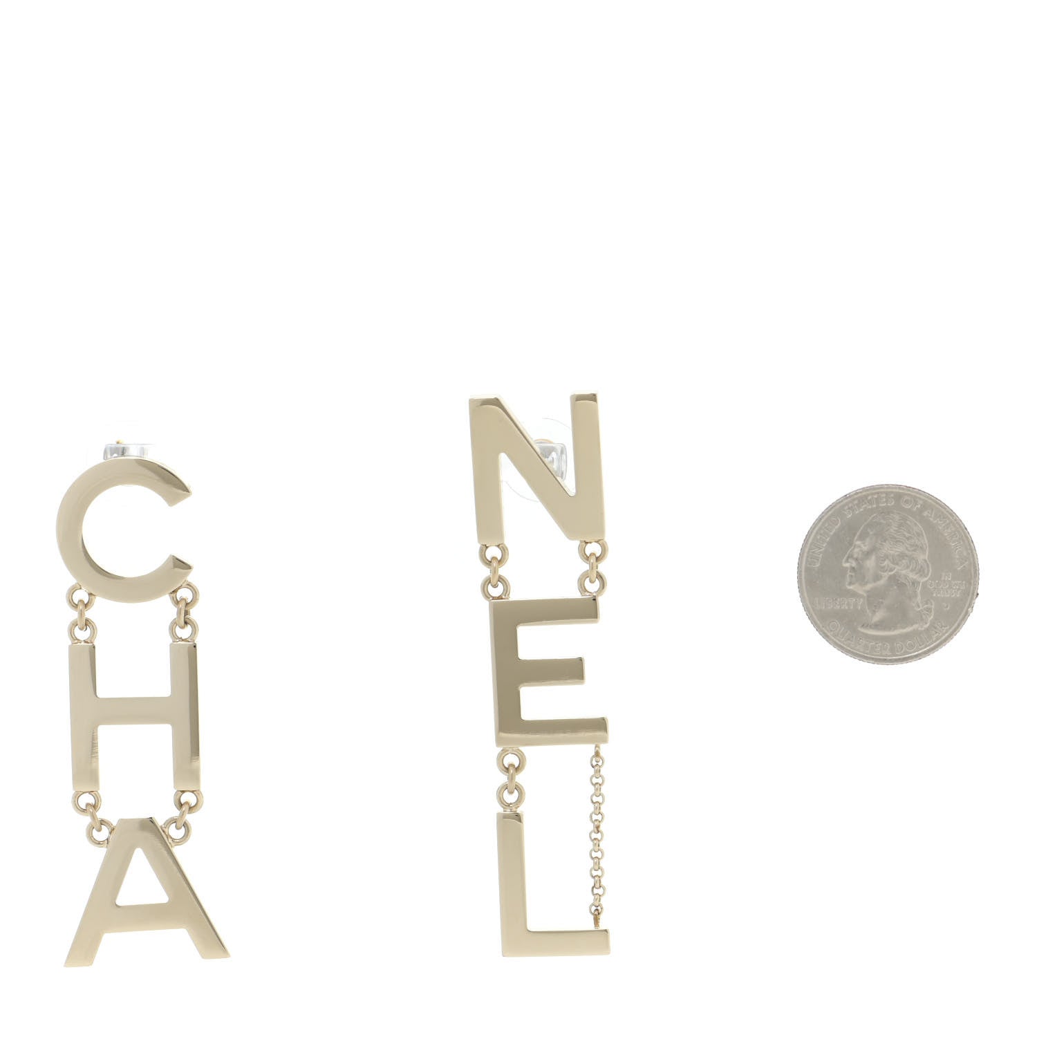 Chanel Metal Cha-Nel Logo Drop Earrings Gold 2 of 6