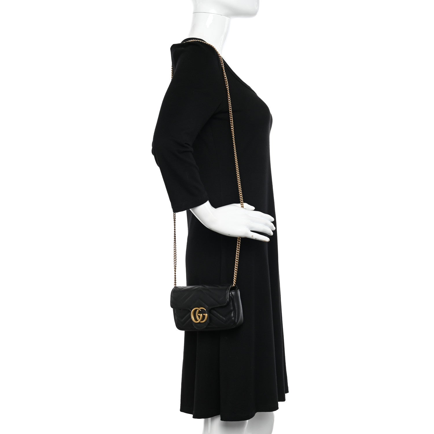 Gucci Calfskin Matelasse Super Mini GG Marmont Shoulder Bag Black 2 of 12