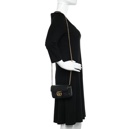 Gucci Calfskin Matelasse Super Mini GG Marmont Shoulder Bag Black 2 of 12