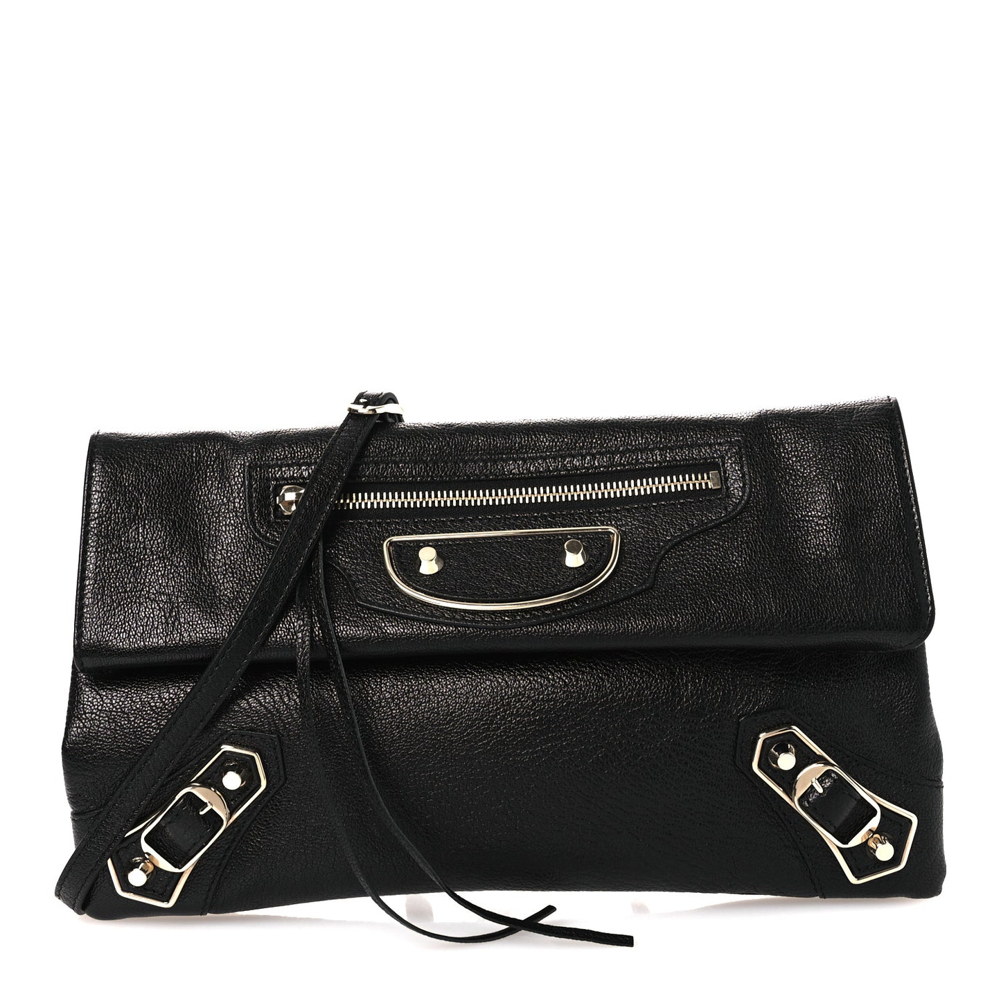 Chevre Gold Metallic Edge Hardware Envelope Clutch Black