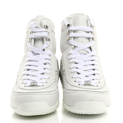 Chanel Calfskin Fabric Mesh Strass Womens CC Sneakers 39 White Silver 2 of 8