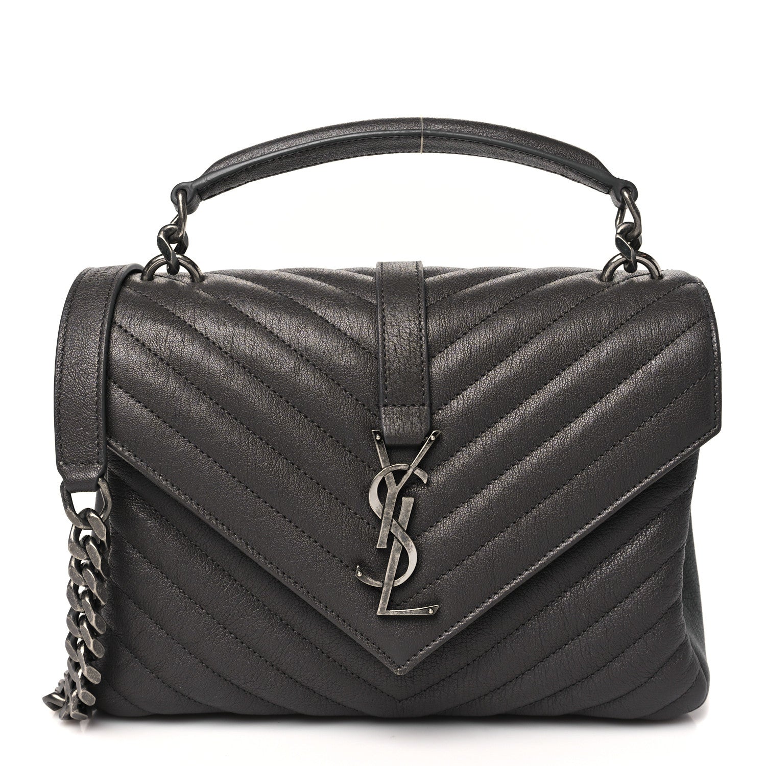 Saint Laurent Sheepskin Matelasse Chevron Monogram Medium College Bag Light Coal 1 of 11