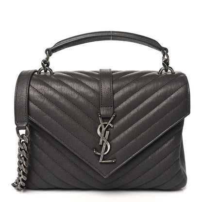 Saint Laurent Sheepskin Matelasse Chevron Monogram Medium College Bag Light Coal 1 of 11