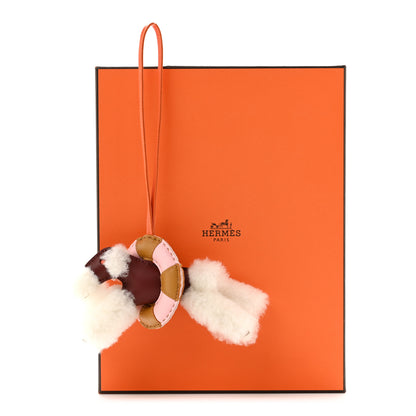 Hermes Milo Lambskin Shearling Budy A La Mer Charm  Écru Rouge H Feu Sésame Rose Sakura 4 of 4
