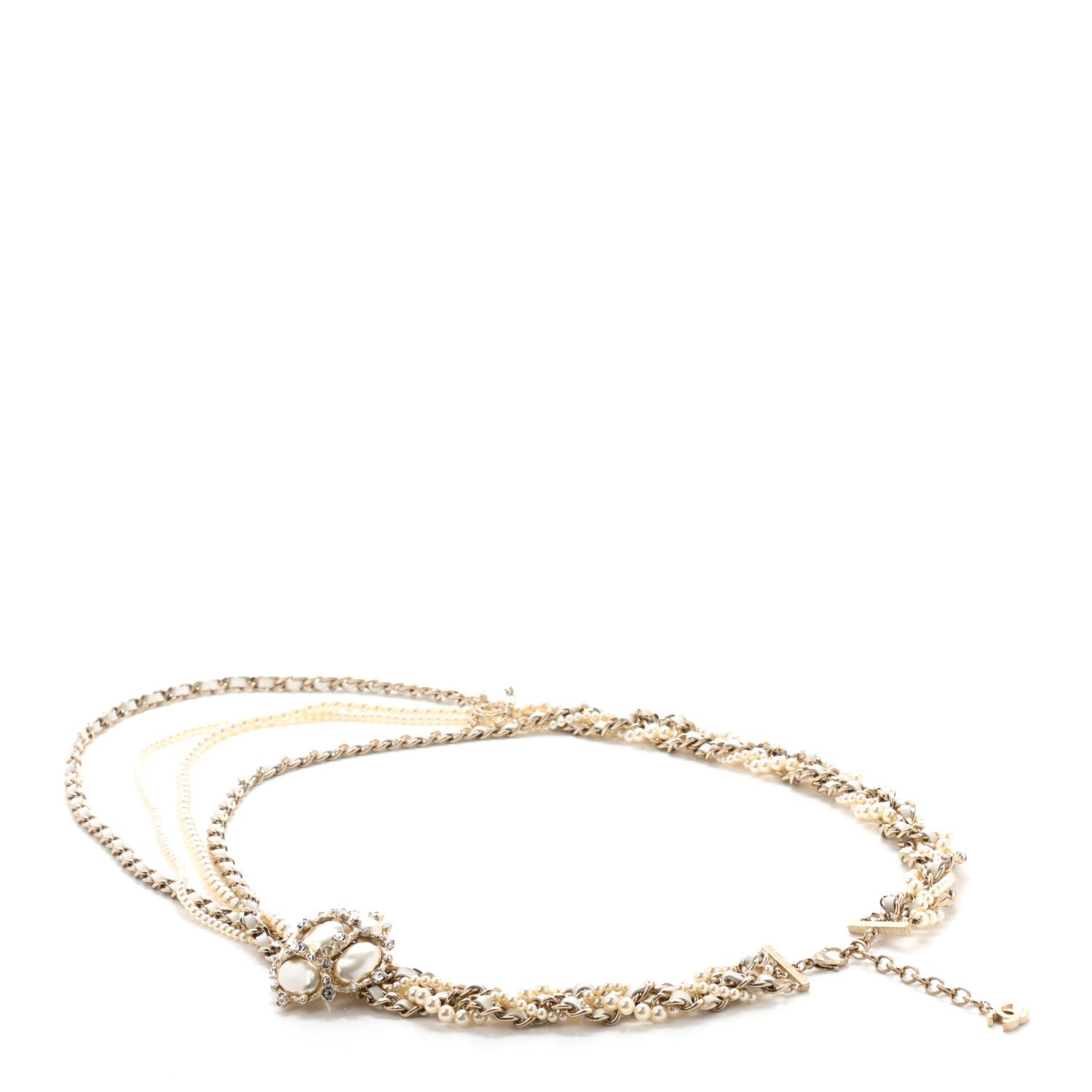 Chanel Lambskin Pearl Crystal Chain CC Fancy Belt White Gold 2 of 7