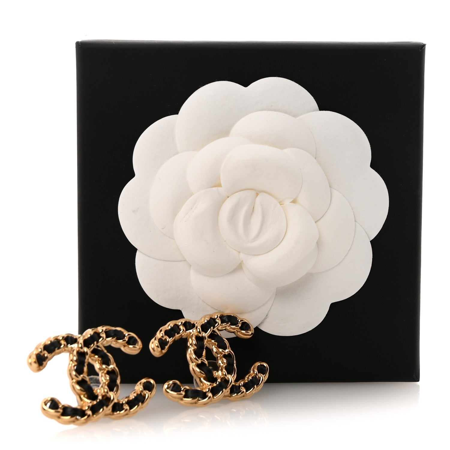 Chanel Lambskin CC Chain Earrings Black Gold 5 of 5