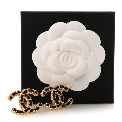 Chanel Lambskin CC Chain Earrings Black Gold 5 of 5