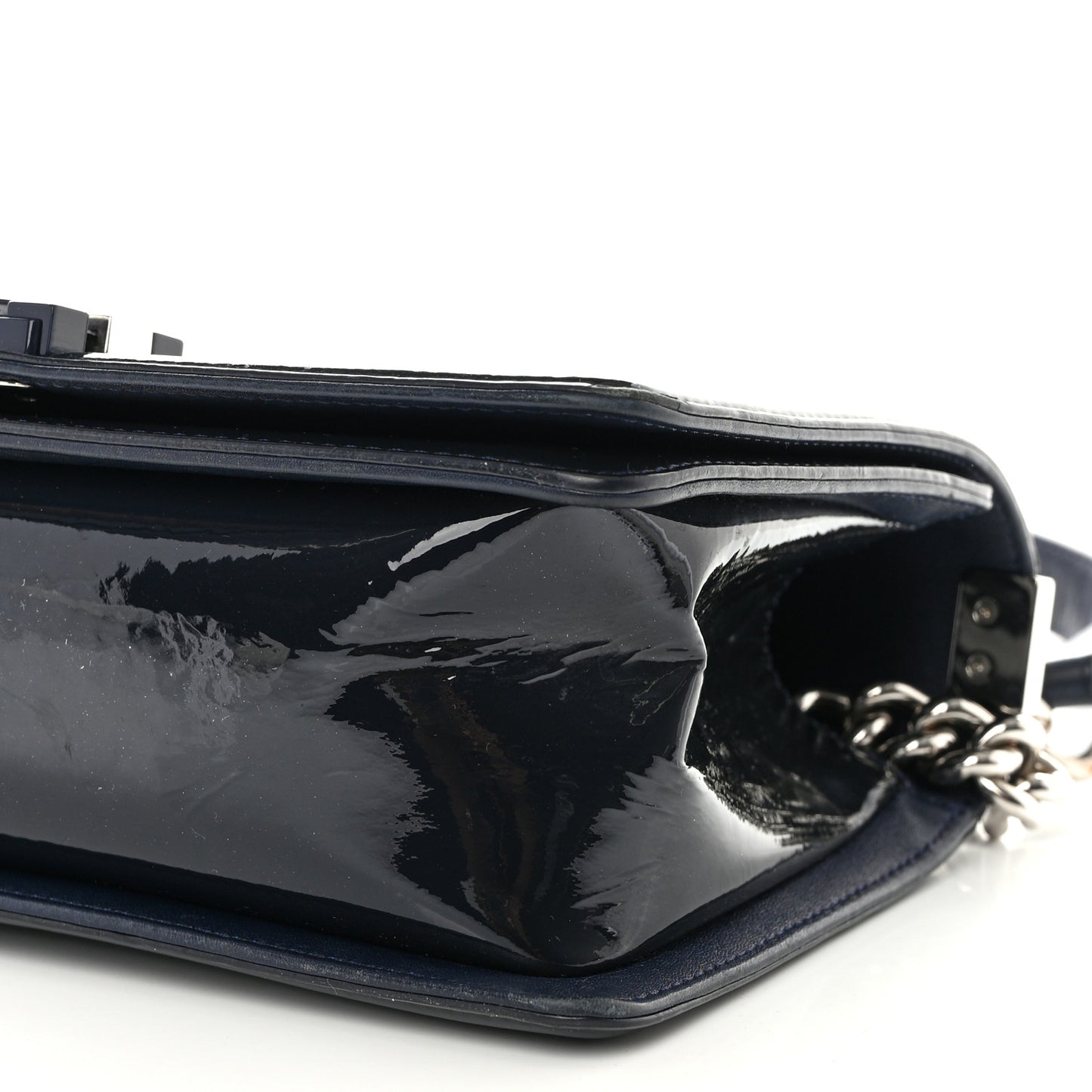 Patent Calfskin Quilted Medium Plexiglass Boy Flap Navy