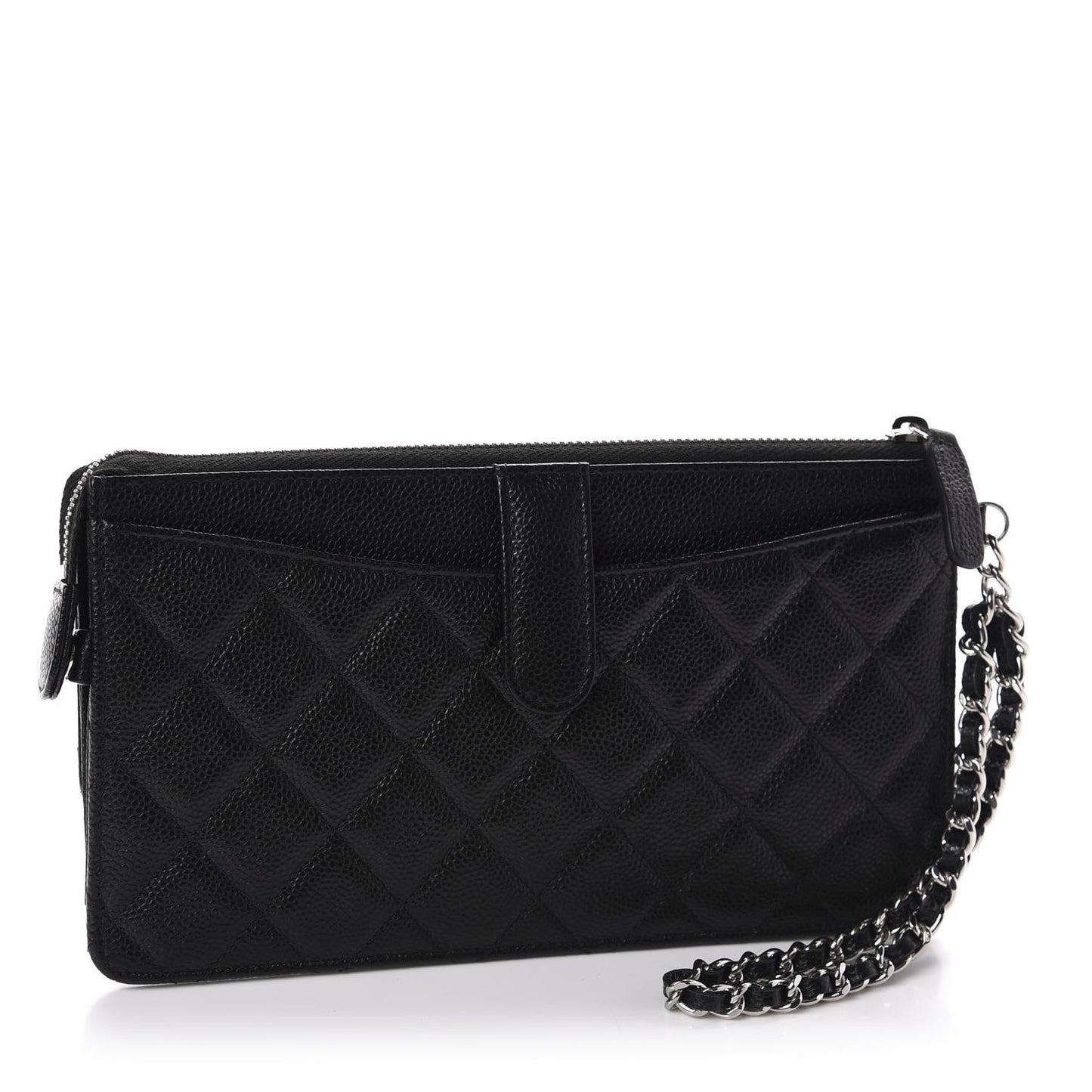 Caviar Quilted Classic Pouch With Handle Black