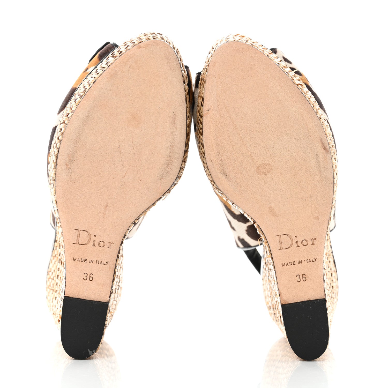 Christian Dior Canvas Leopard Patent Ankle Strap Espadrille Wedges 36 Naturel 5 of 8