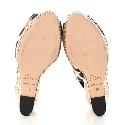 Christian Dior Canvas Leopard Patent Ankle Strap Espadrille Wedges 36 Naturel 5 of 8