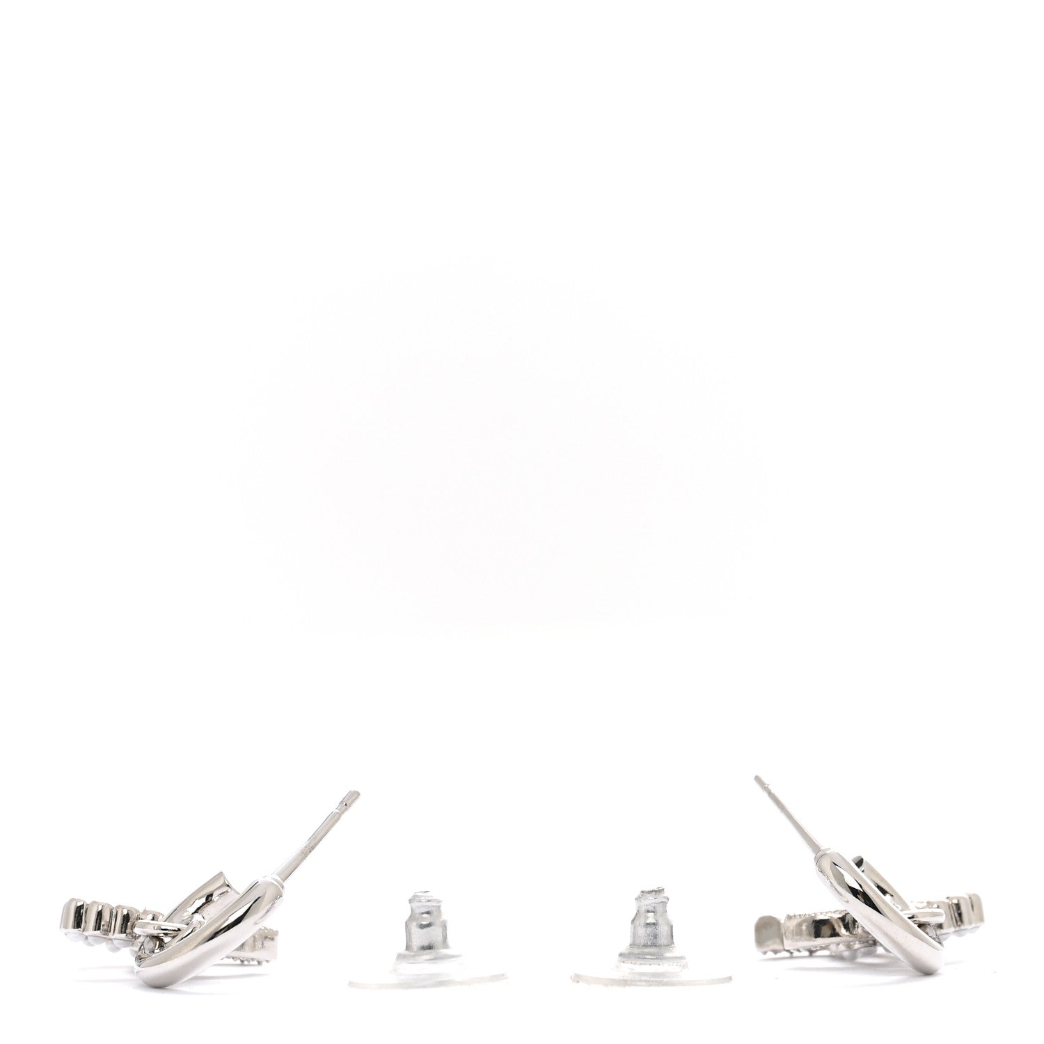 Chanel Metal Pearl Crystal CC Drop Earrings Silver 3 of 4