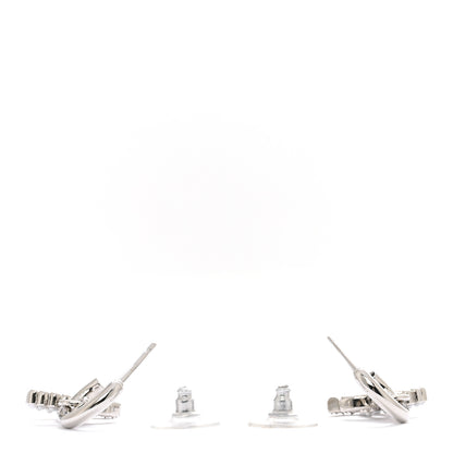 Chanel Metal Pearl Crystal CC Drop Earrings Silver 3 of 4