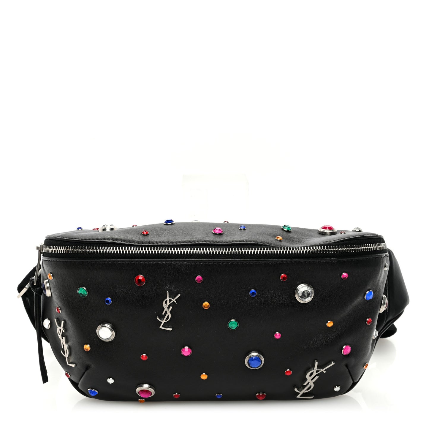 Calfskin Crystal Embellished Monogram Belt Bag Black