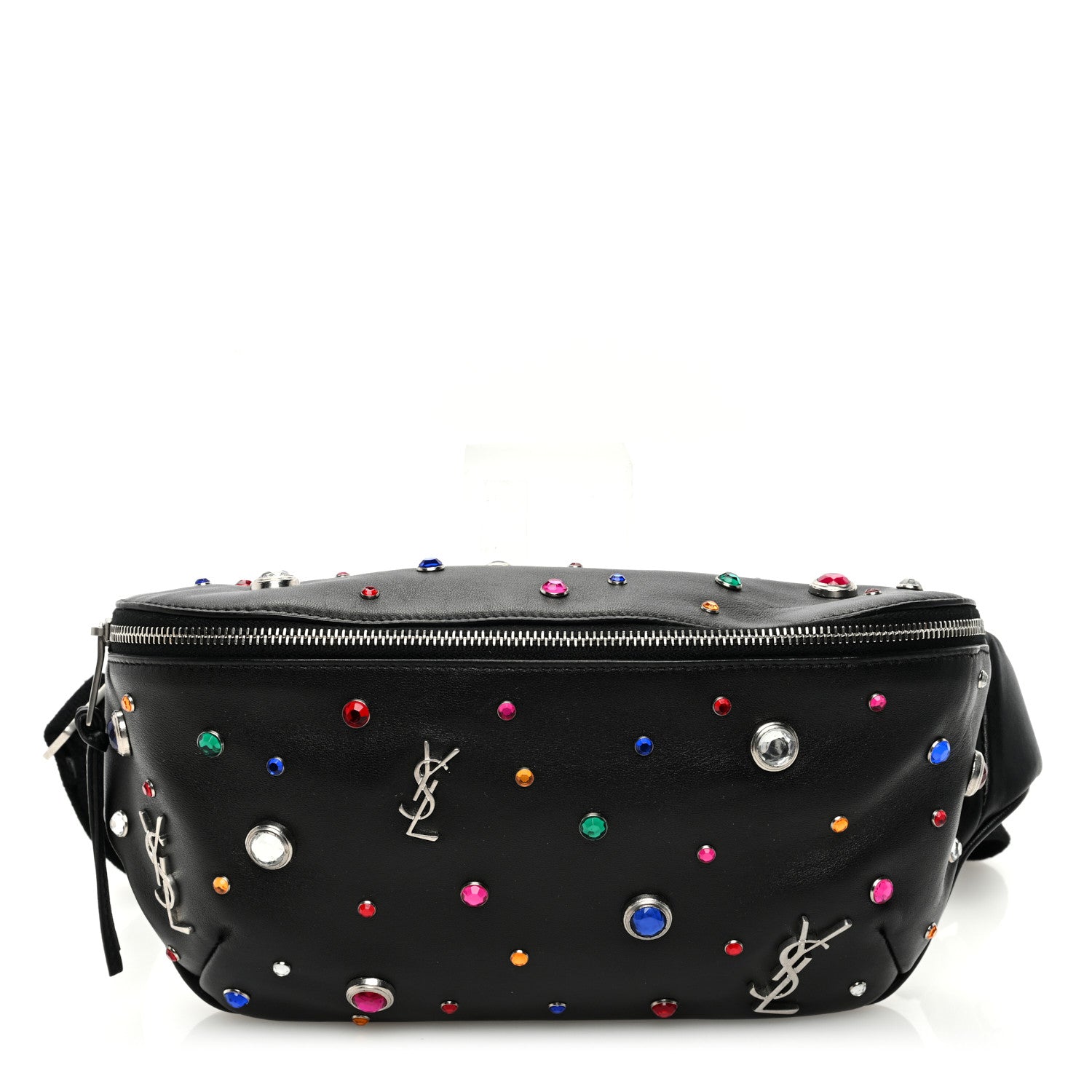 Saint Laurent Calfskin Crystal Embellished Monogram Belt Bag Black 1 of 9