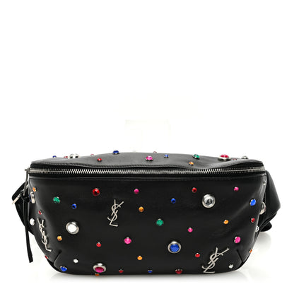 Saint Laurent Calfskin Crystal Embellished Monogram Belt Bag Black 1 of 9
