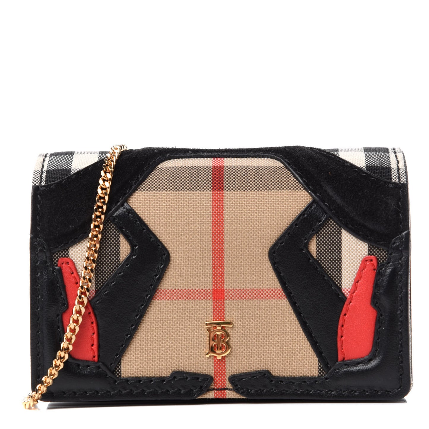 Calfskin Suede House Check Jessie TB Card Case with Chain