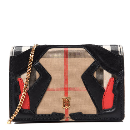 Burberry Calfskin Suede House Check Jessie TB Card Case with Chain 1 of 7