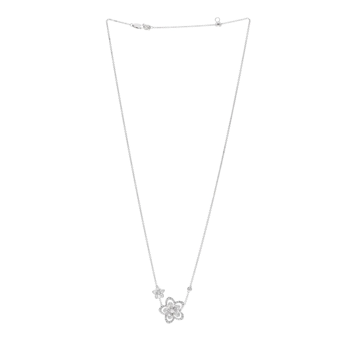 18K White Gold Diamond Double Wild Flower Pendant Necklace
