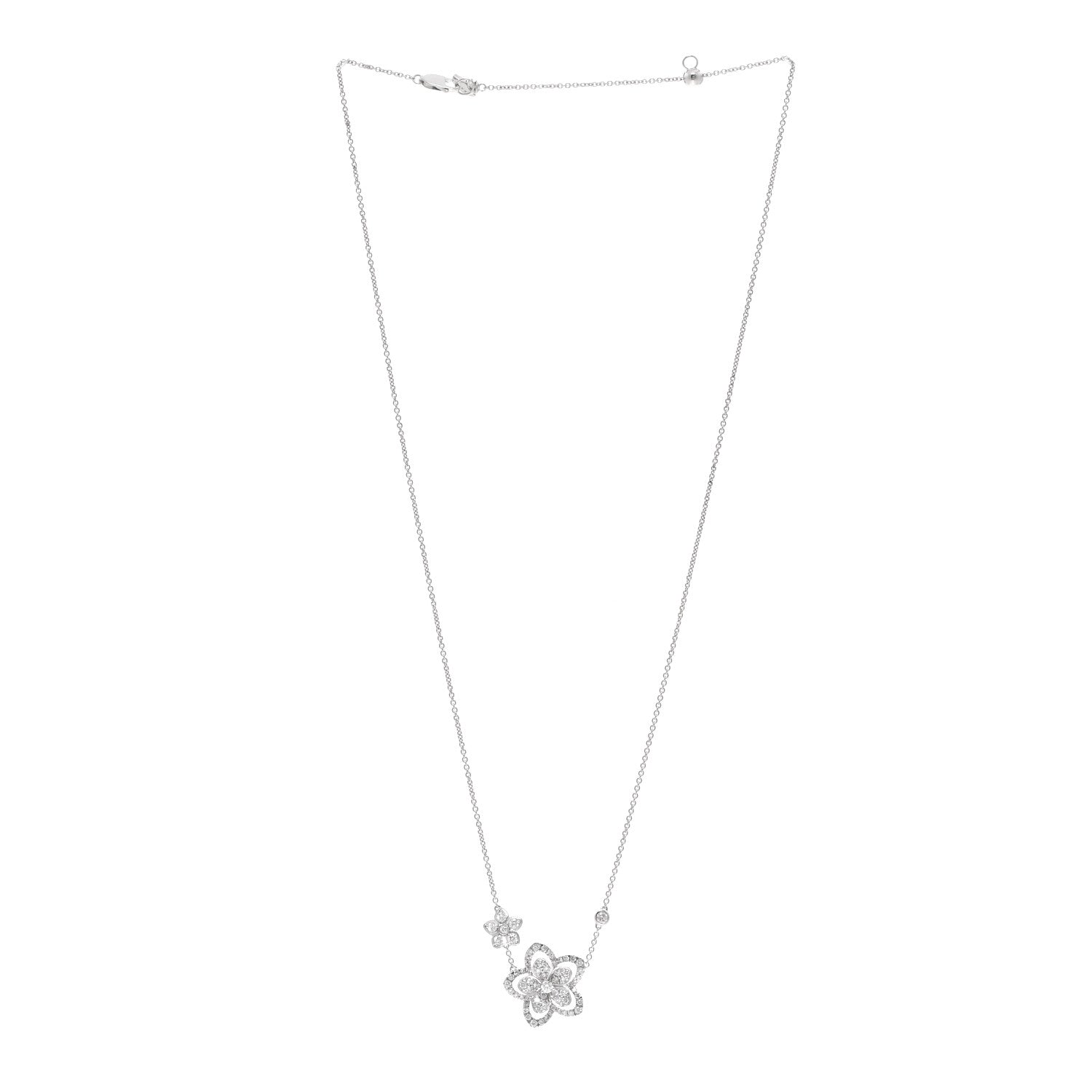 Graff 18K White Gold Diamond Double Wild Flower Pendant Necklace 3 of 5
