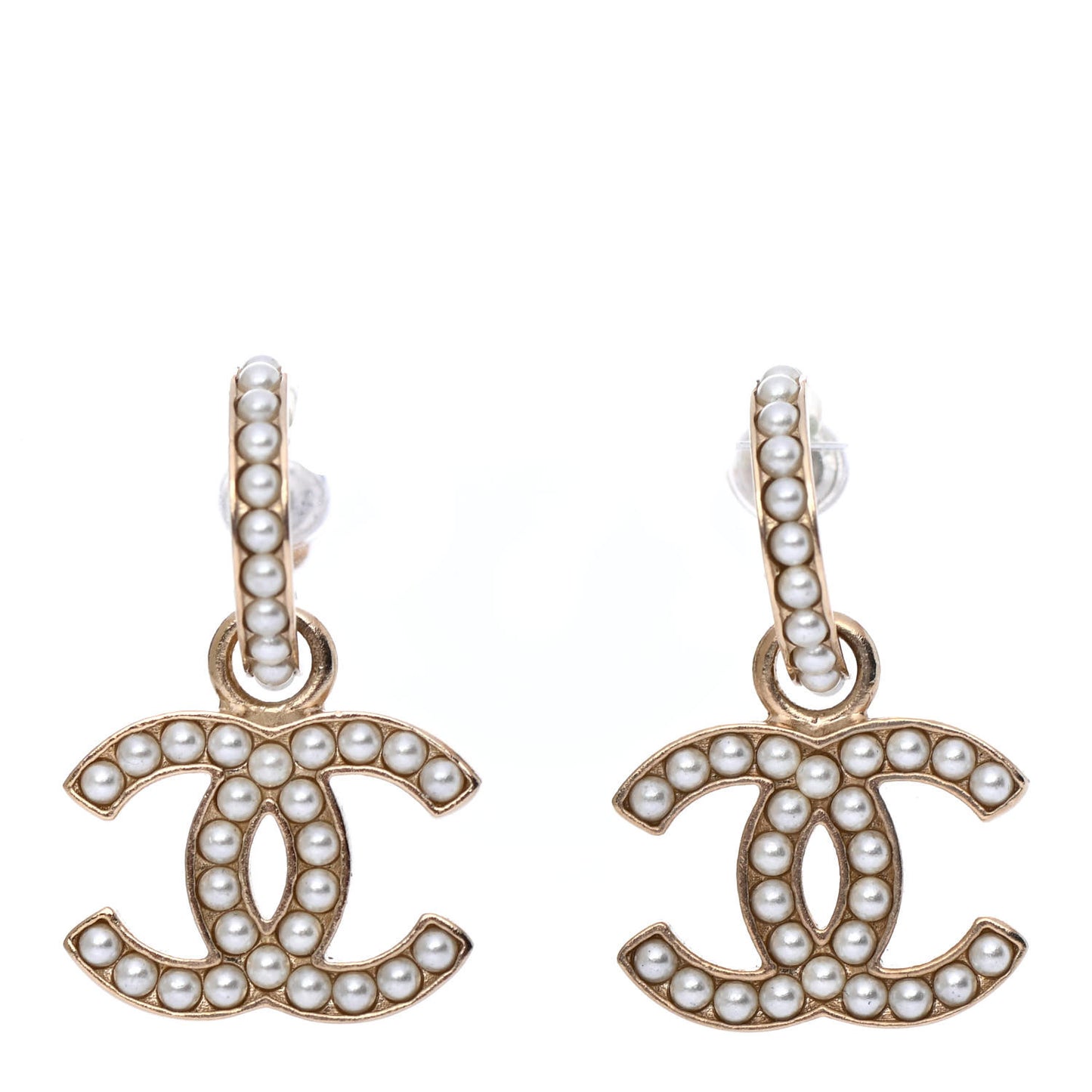 Pearl CC Hoop Drop Earring Gold