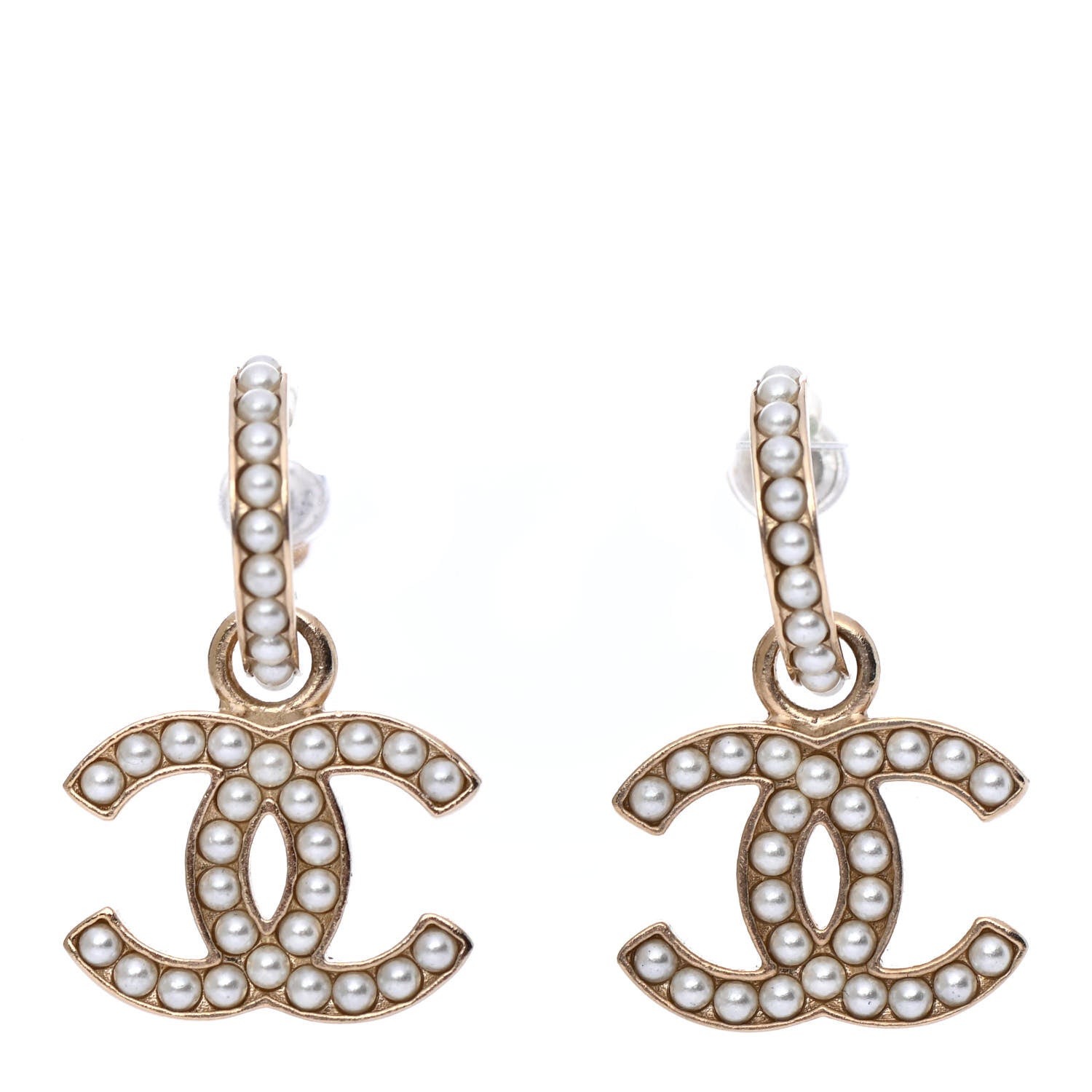 Chanel Pearl CC Hoop Drop Earring Gold 1 of 4