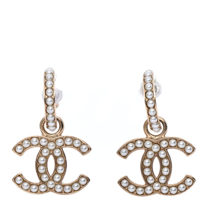 Chanel Pearl CC Hoop Drop Earring Gold 1 of 4