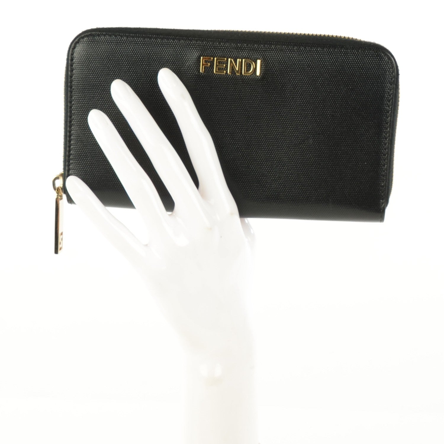 Fendi Coated Canvas Zip Around Wallet Black 2 of 9